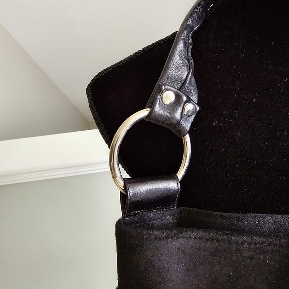 Black Suede Iridescent Multi Color Crystal Fleur de Lis Hobo Tote Bag NEW - Picture 7 of 7